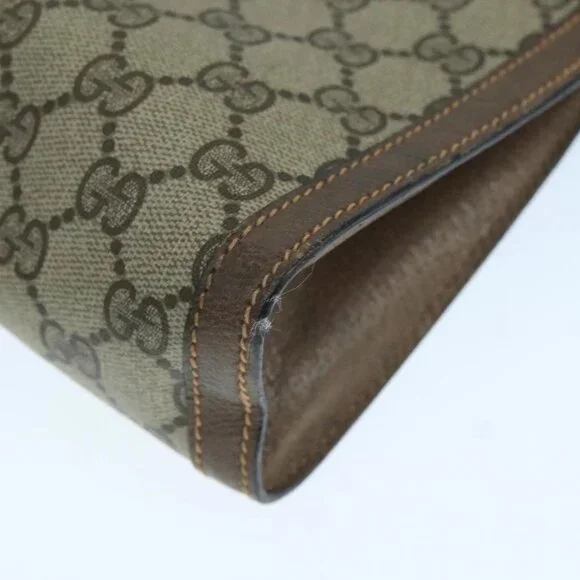 GUCCI GG Supreme Web Sherry Line Clutch Bag PVC Beige Red